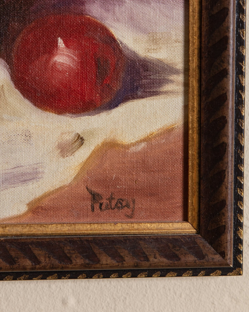 Maroon Fruit Bowl Still Life in Painted Frame - Lone Fox