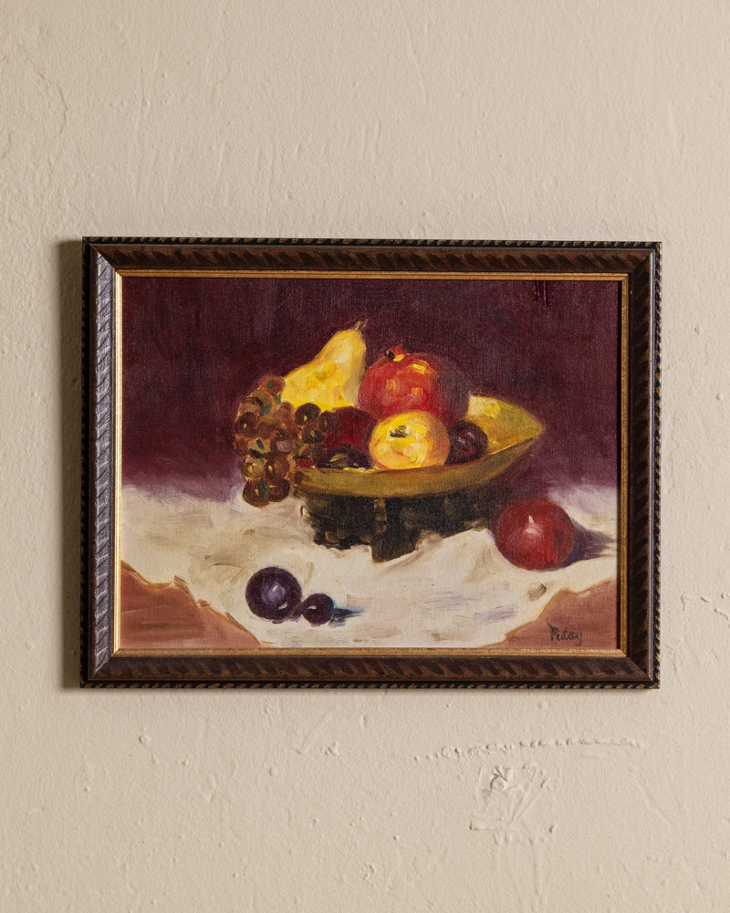 Maroon Fruit Bowl Still Life in Painted Frame - Lone Fox