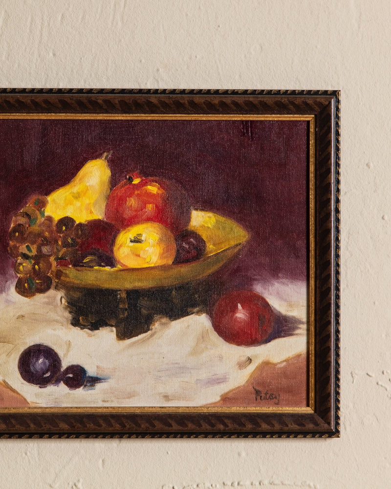 Maroon Fruit Bowl Still Life in Painted Frame - Lone Fox
