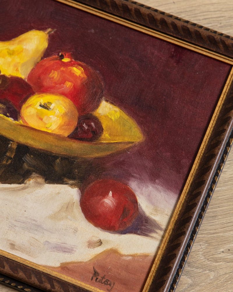 Maroon Fruit Bowl Still Life in Painted Frame - Lone Fox