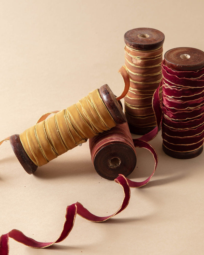 Metallic Velvet Ribbon On Wood Spool - Lone Fox