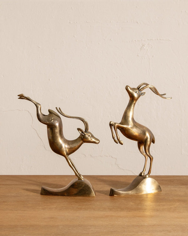 Mid Century Brass Leaping Gazelle Statues (Set of 2) - Lone Fox