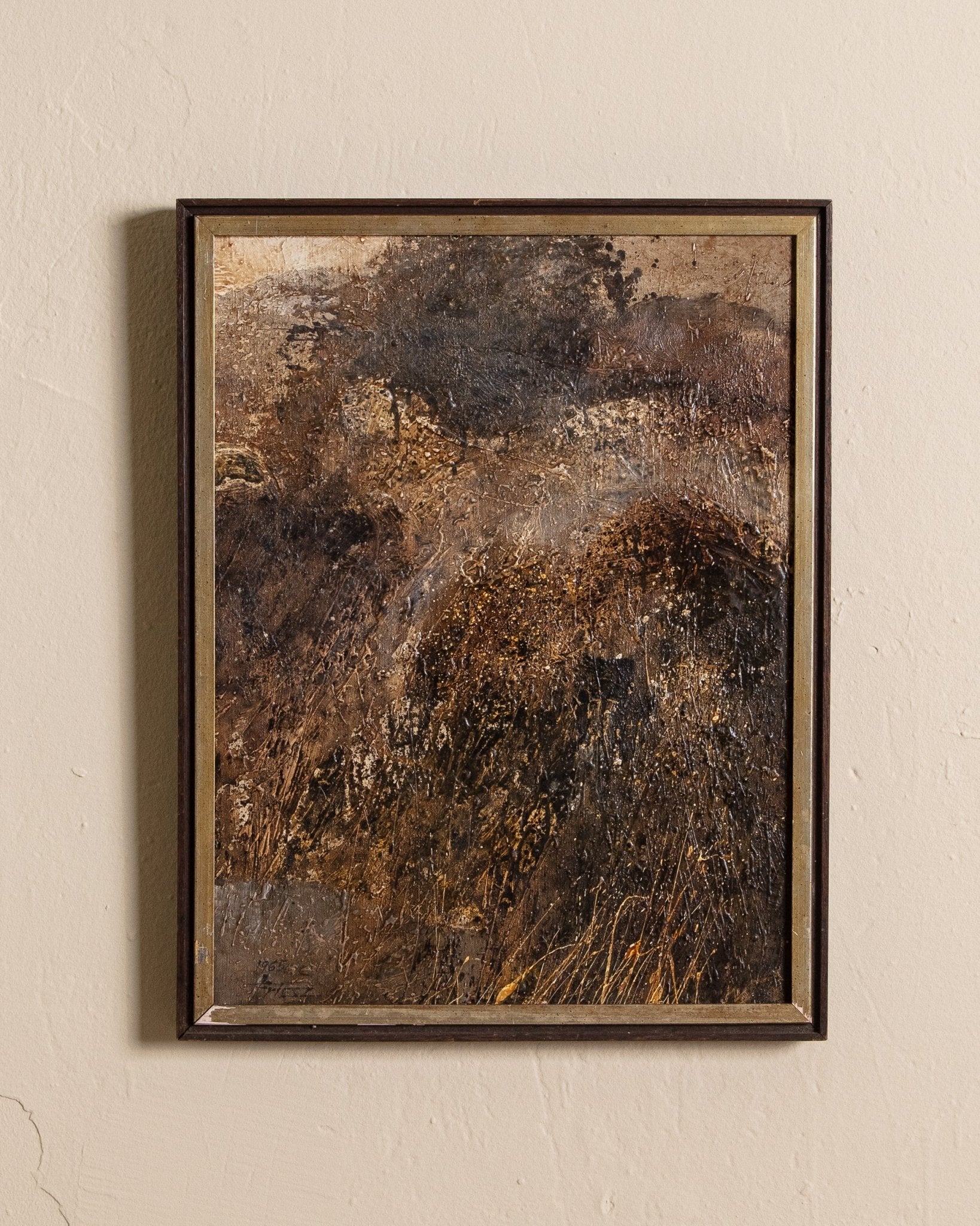 Mid Century Brown Abstract Impasto Oil Painting - Lone Fox