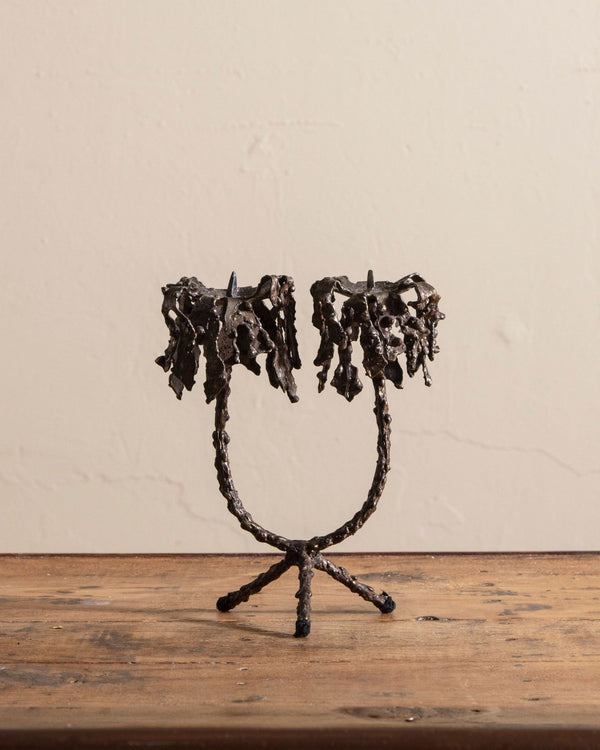 Mid Century Brutalist Torch Cut Candle Holder - Lone Fox