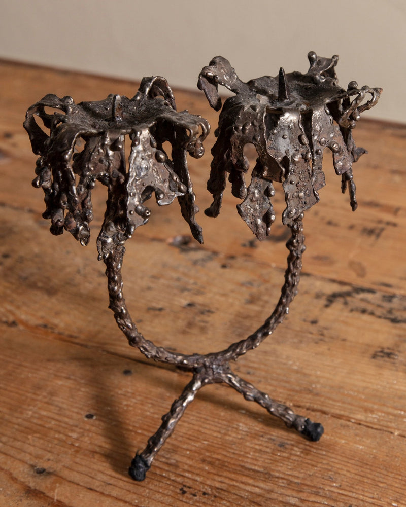 Mid Century Brutalist Torch Cut Candle Holder - Lone Fox