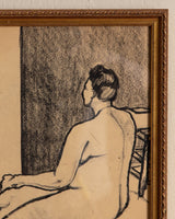 Mid Century Charcoal sketch of sitting figure, 1960's - Lone Fox