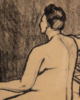 Mid Century Charcoal sketch of sitting figure, 1960's - Lone Fox