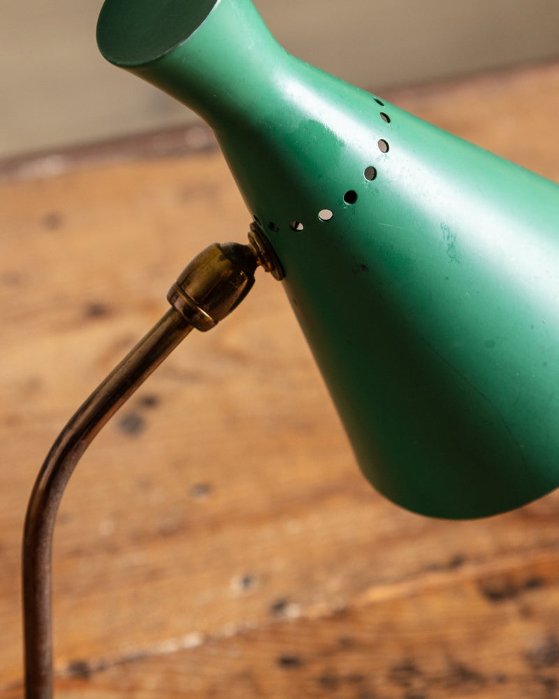Mid Century Conical Green Enamel Table Lamp, Italy, 1950's - Lone Fox
