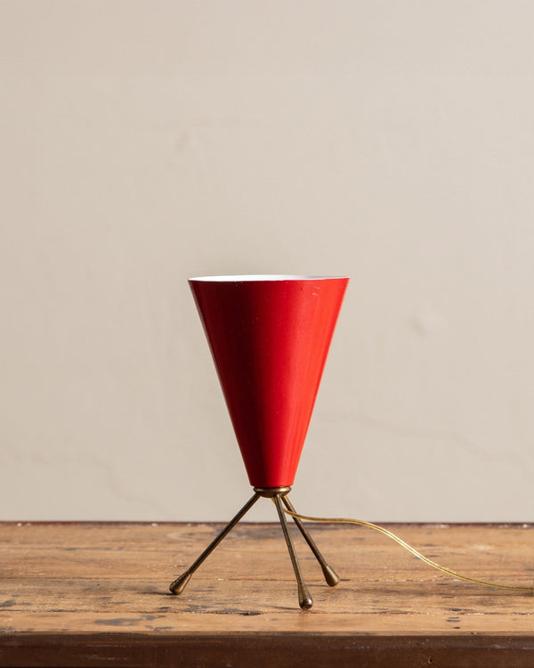 Mid Century Conical Red Tripod Lamp, Italy, 1950's - Lone Fox