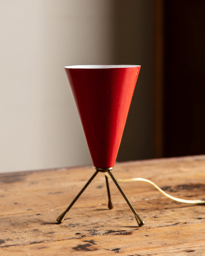 Mid Century Conical Red Tripod Lamp, Italy, 1950's - Lone Fox