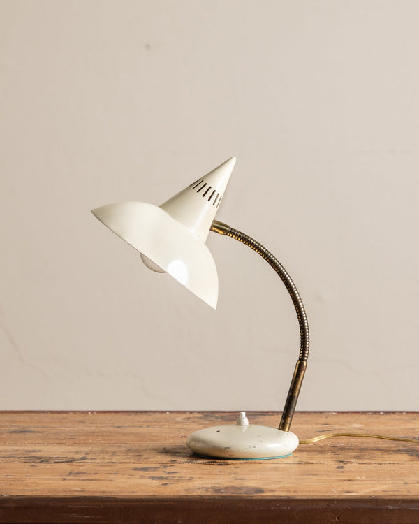 Mid Century Cream Enamel Pointy Desk Lamp, Italy, 1950's - Lone Fox