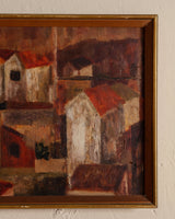 Mid Century Cubist Villages Oil Painting, France, 1960's - Lone Fox