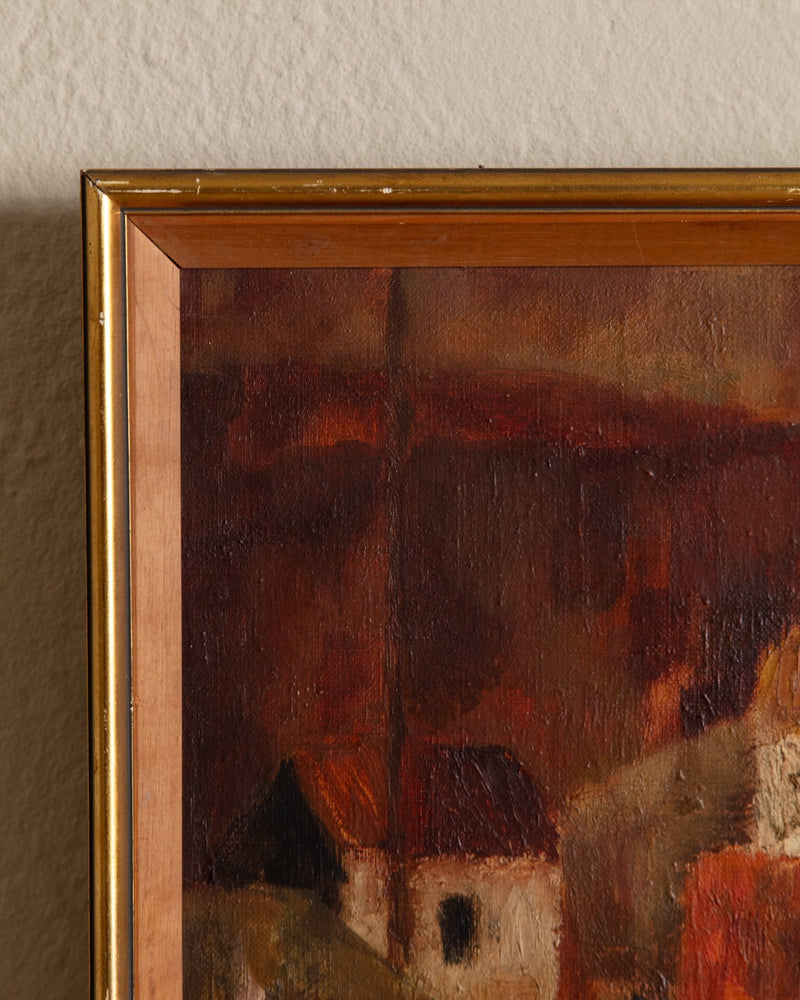 Mid Century Cubist Villages Oil Painting, France, 1960's - Lone Fox