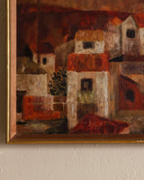 Mid Century Cubist Villages Oil Painting, France, 1960's - Lone Fox