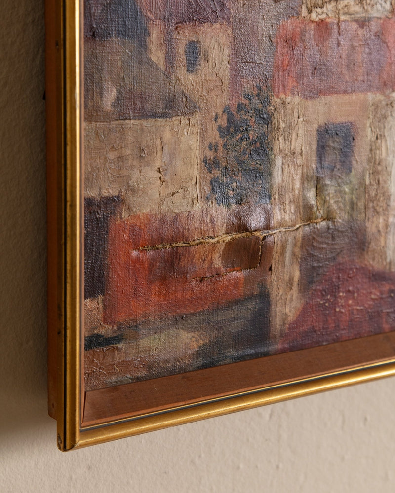 Mid Century Cubist Villages Oil Painting, France, 1960's - Lone Fox