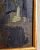 Mid Century Dark Abstract Figure Oil Painting - Lone Fox