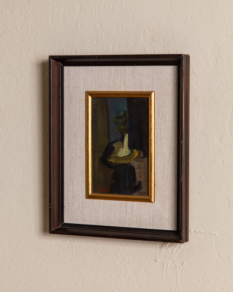 Mid Century Dark Abstract Figure Oil Painting - Lone Fox