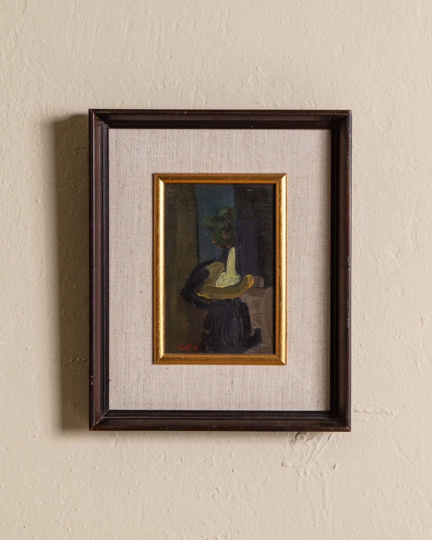Mid Century Dark Abstract Figure Oil Painting - Lone Fox