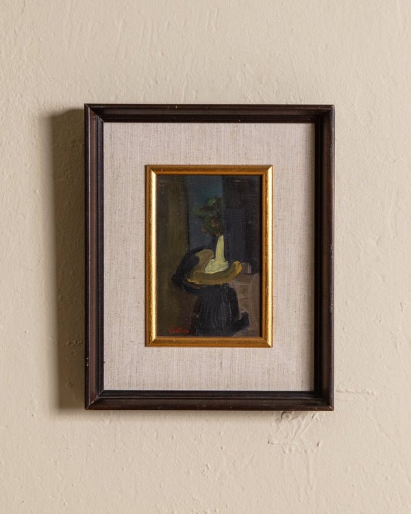 Mid Century Dark Abstract Figure Oil Painting - Lone Fox