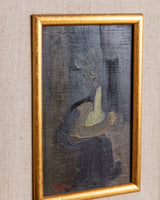 Mid Century Dark Abstract Figure Oil Painting - Lone Fox
