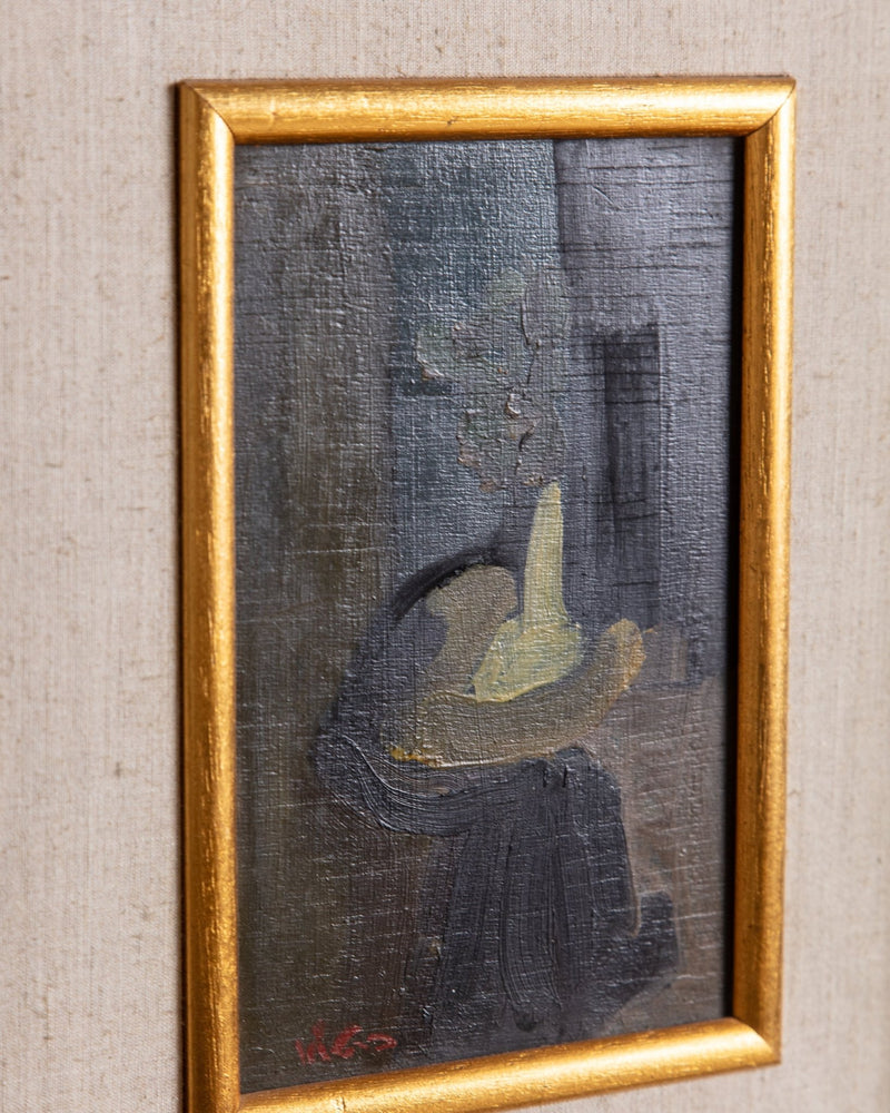 Mid Century Dark Abstract Figure Oil Painting - Lone Fox