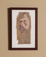 Mid - Century Female Figure Study in Carved Wood Frame, 1950's - Lone Fox