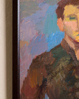 Mid Century Impressionist Male Portrait Oil Painting in Lacquered Frame - Lone Fox