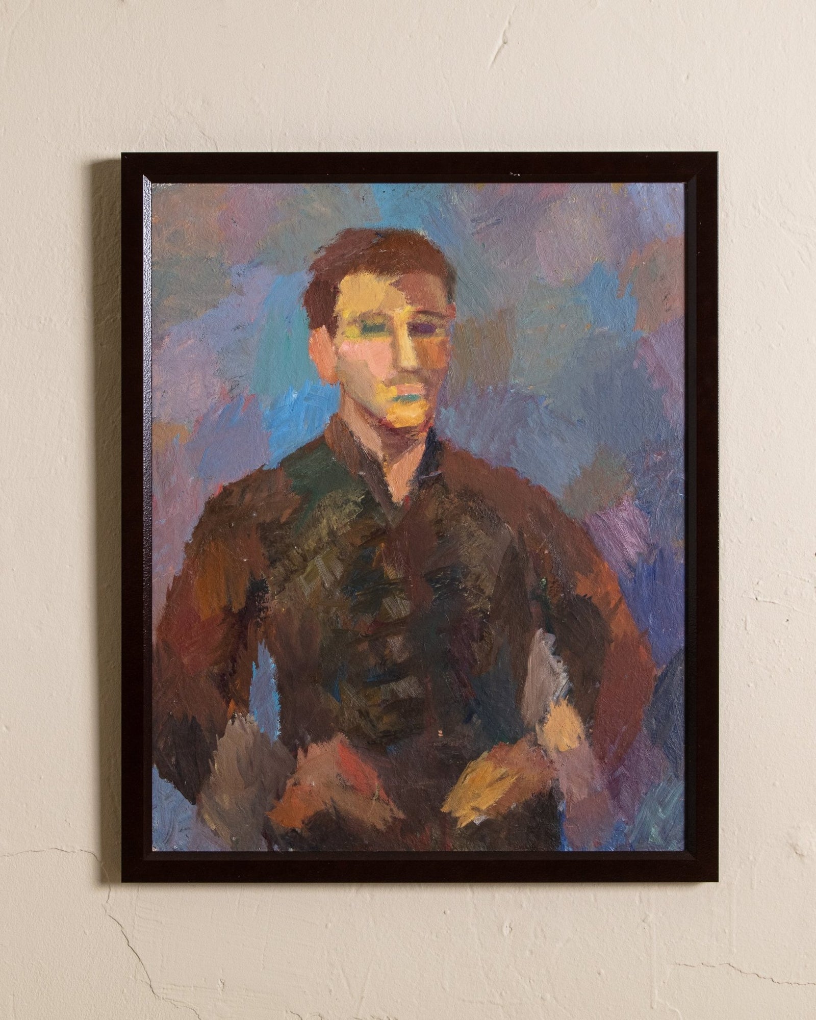 Mid Century Impressionist Male Portrait Oil Painting in Lacquered