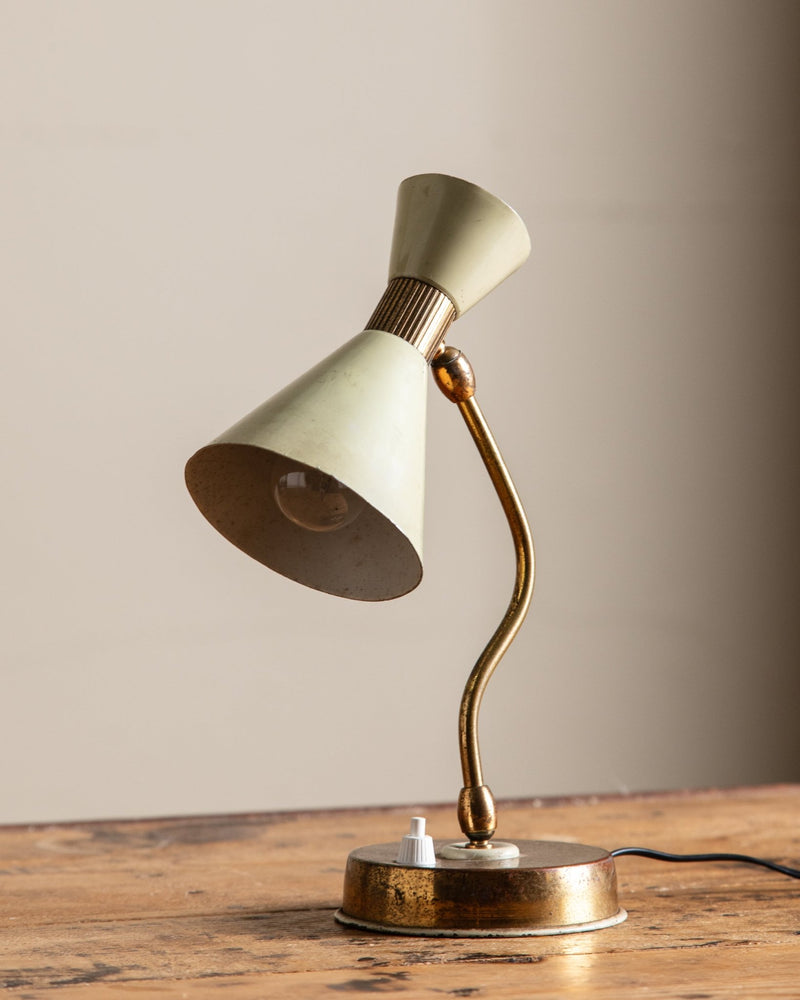 Mid Century Ivory & Brass Diablo Desk Lamp, Italy, 1950's - Lone Fox