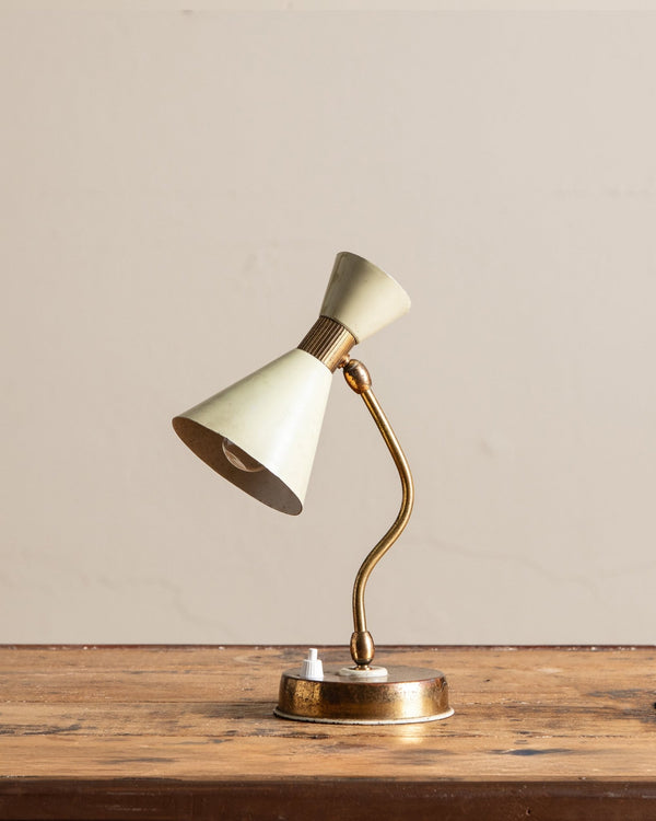 Mid Century Ivory & Brass Diablo Desk Lamp, Italy, 1950's - Lone Fox