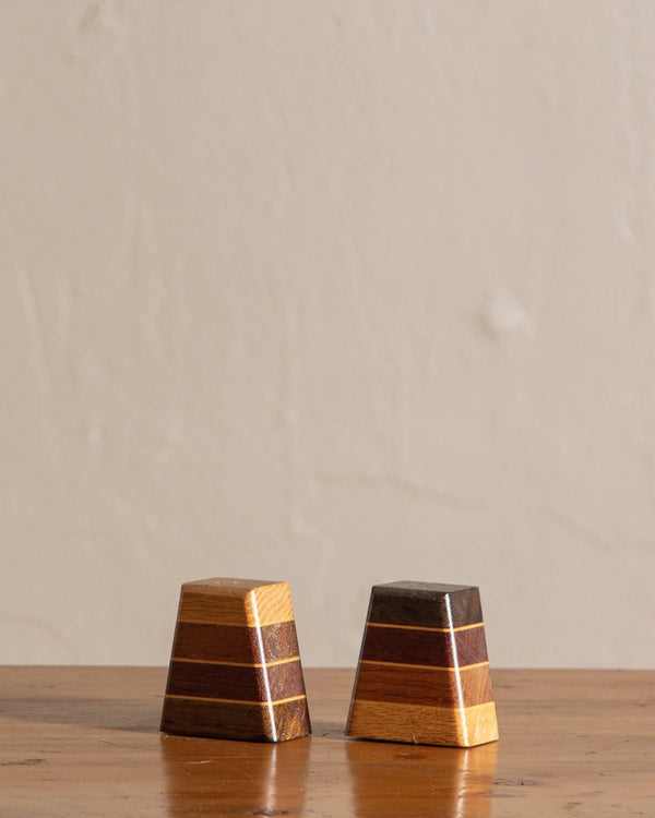 Mid Century Layered Wood Salt and Pepper Shakers - Lone Fox