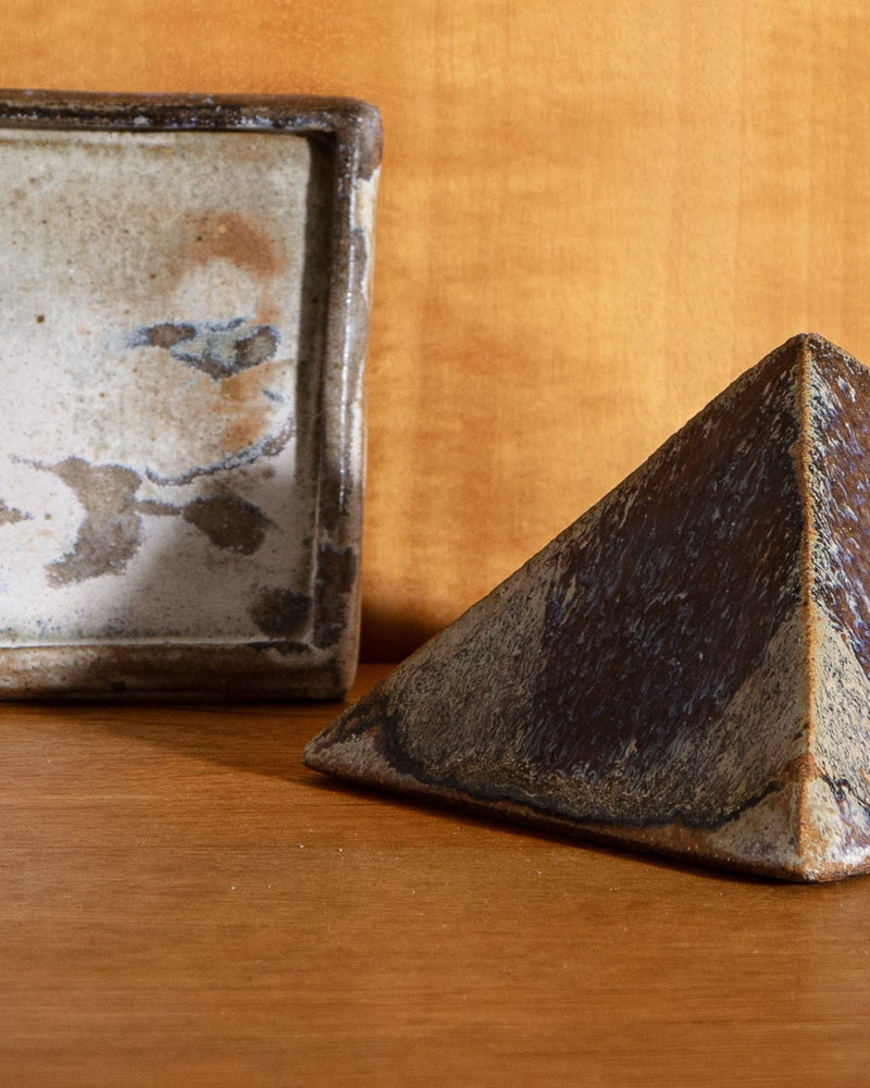 Mid Century Lidded Studio Pottery Pyramid Box - Lone Fox