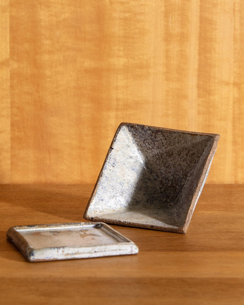 Mid Century Lidded Studio Pottery Pyramid Box - Lone Fox