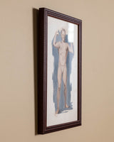 Mid - Century Male Figure Study in Carved Wood Frame, 1950's - Lone Fox