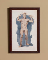 Mid - Century Male Figure Study in Carved Wood Frame, 1950's - Lone Fox