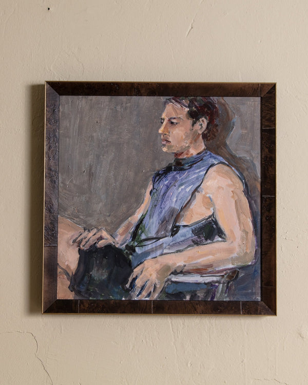 Mid Century Male Portait Oil Painting in Pressed Burl Frame, 1960's - Lone Fox