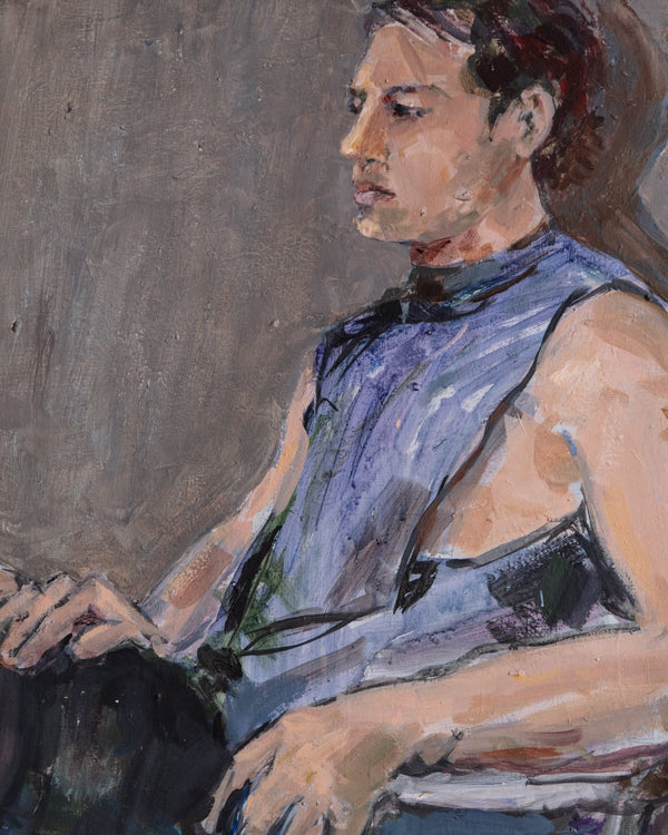 Mid Century Male Portait Oil Painting in Pressed Burl Frame, 1960's - Lone Fox