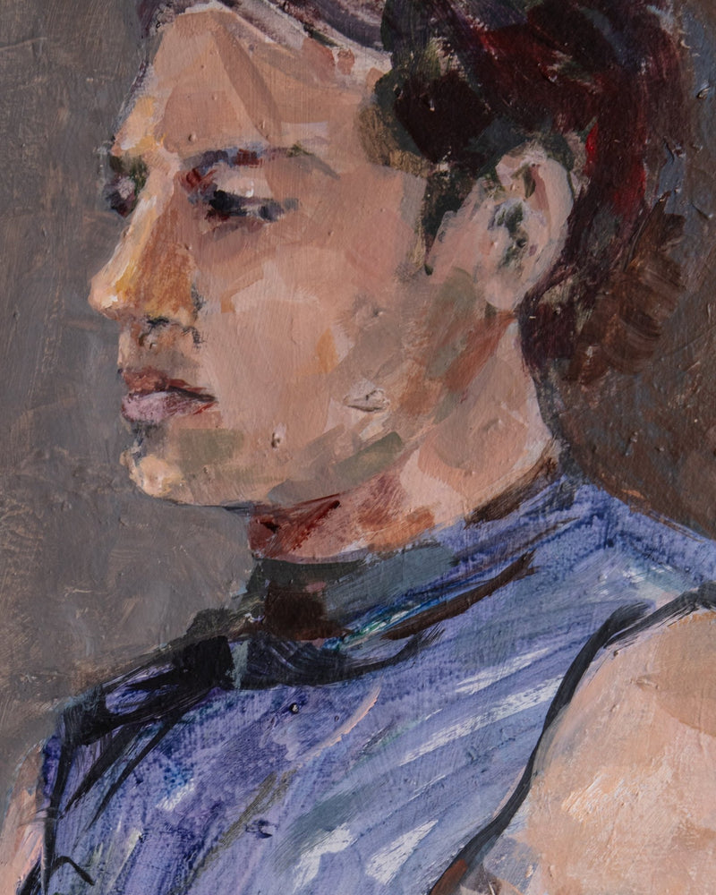 Mid Century Male Portait Oil Painting in Pressed Burl Frame, 1960's - Lone Fox