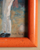 Mid Century Mime Performer Oil Painting in Orange Frame - Lone Fox