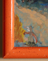 Mid Century Mime Performer Oil Painting in Orange Frame - Lone Fox