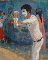 Mid Century Mime Performer Oil Painting in Orange Frame - Lone Fox