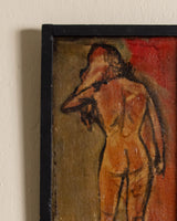 Mid Century Nude Sketch Oil Painting, 1950's - Lone Fox