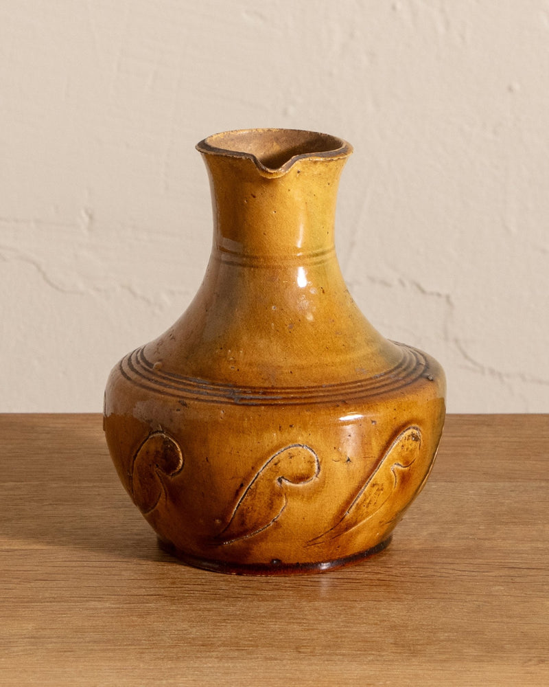 Mid Century Ochre Studio Pottery Pitcher - Lone Fox