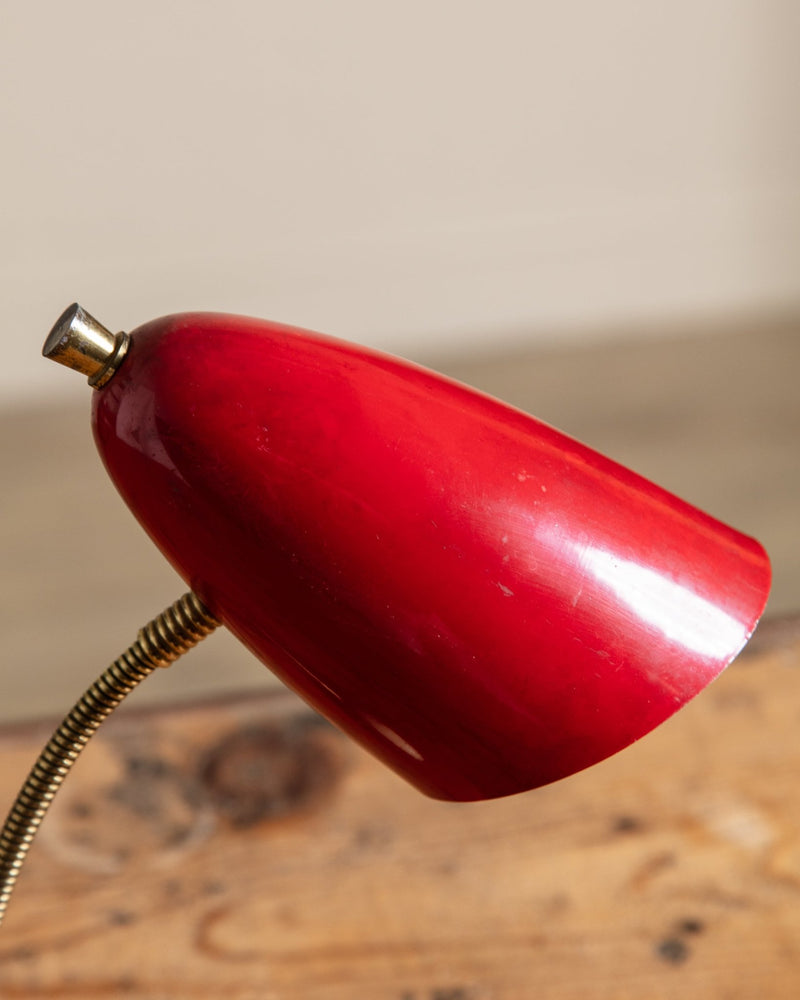 Mid Century Red Enamel Table Lamp, Italy, 1950's - Lone Fox