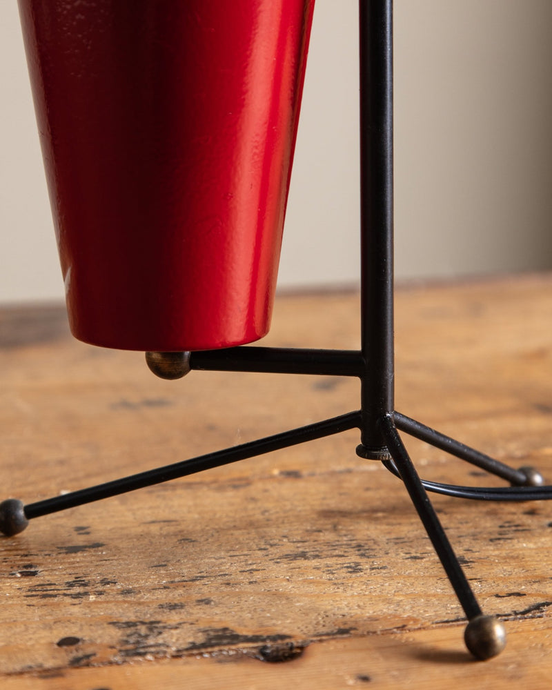 Mid Century Red Enamel Torchiere Tripod Lamp, Italy, 1950's - Lone Fox