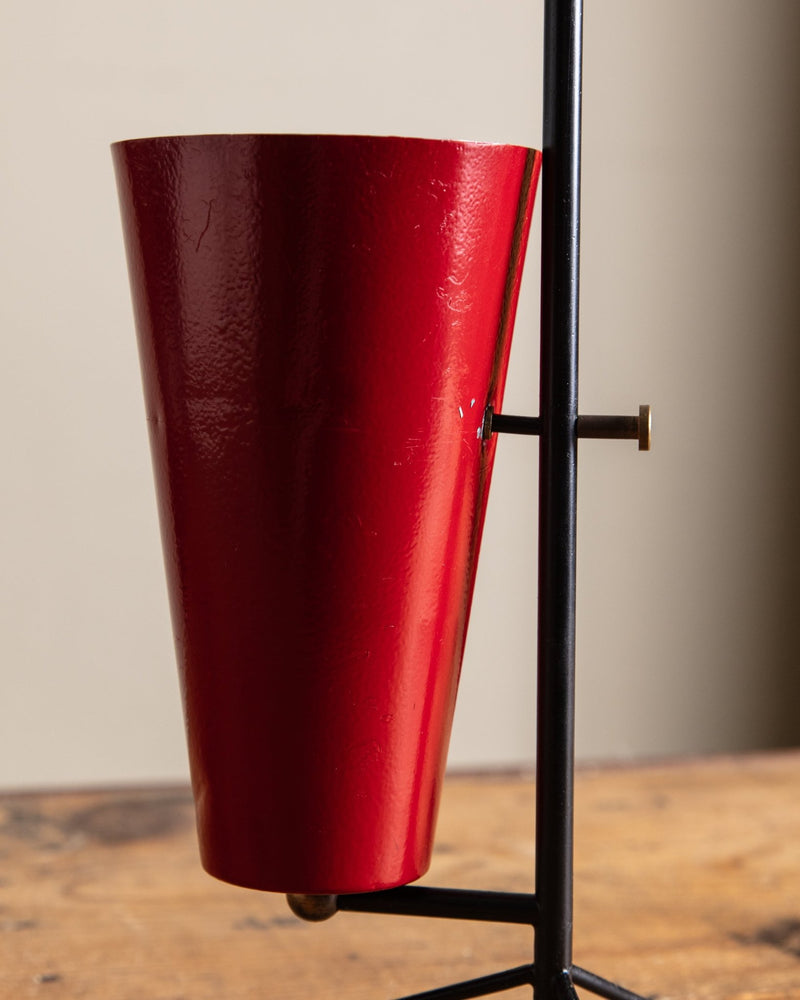 Mid Century Red Enamel Torchiere Tripod Lamp, Italy, 1950's - Lone Fox