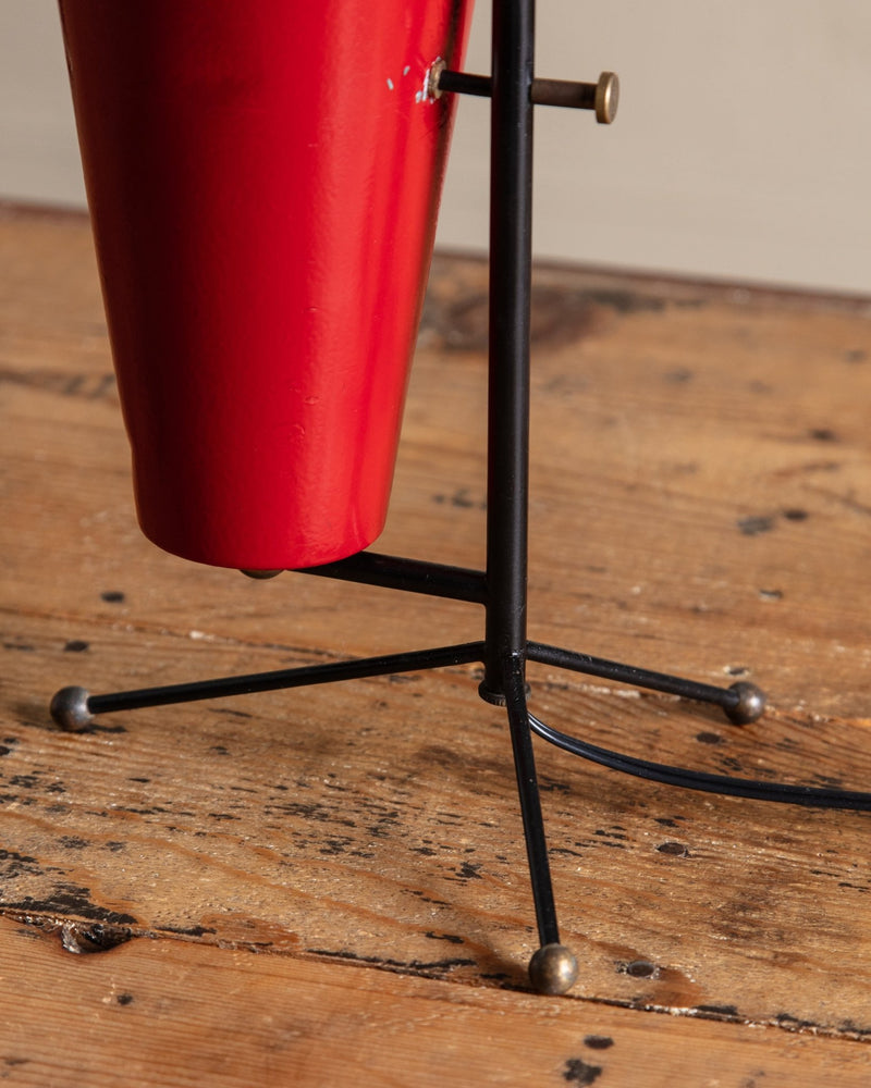 Mid Century Red Enamel Torchiere Tripod Lamp, Italy, 1950's - Lone Fox