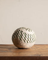 Mid Century Round Geometric Studio Pottery Lidded Ball, Signed - Lone Fox