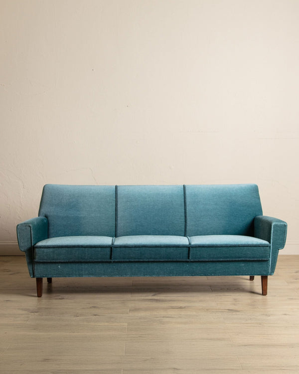 Mid Century Teal Mohair Sofa w/ Rope Trim, Denmark, 1960's - Lone Fox