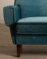 Mid Century Teal Mohair Sofa w/ Rope Trim, Denmark, 1960's - Lone Fox